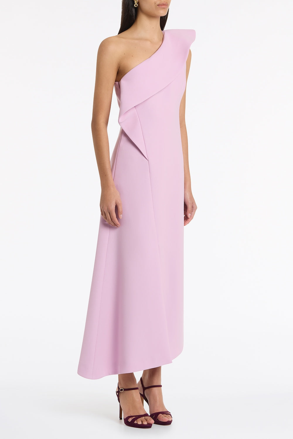 Carla Zampatti Floss Crepe Sculpted One Shoulder Midi Dress (Pink)