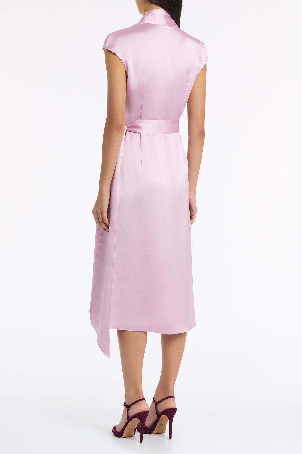 Carla Zampatti Floss Lustre Satin Cap Sleeve Wrap Midi Dress (Pink)
