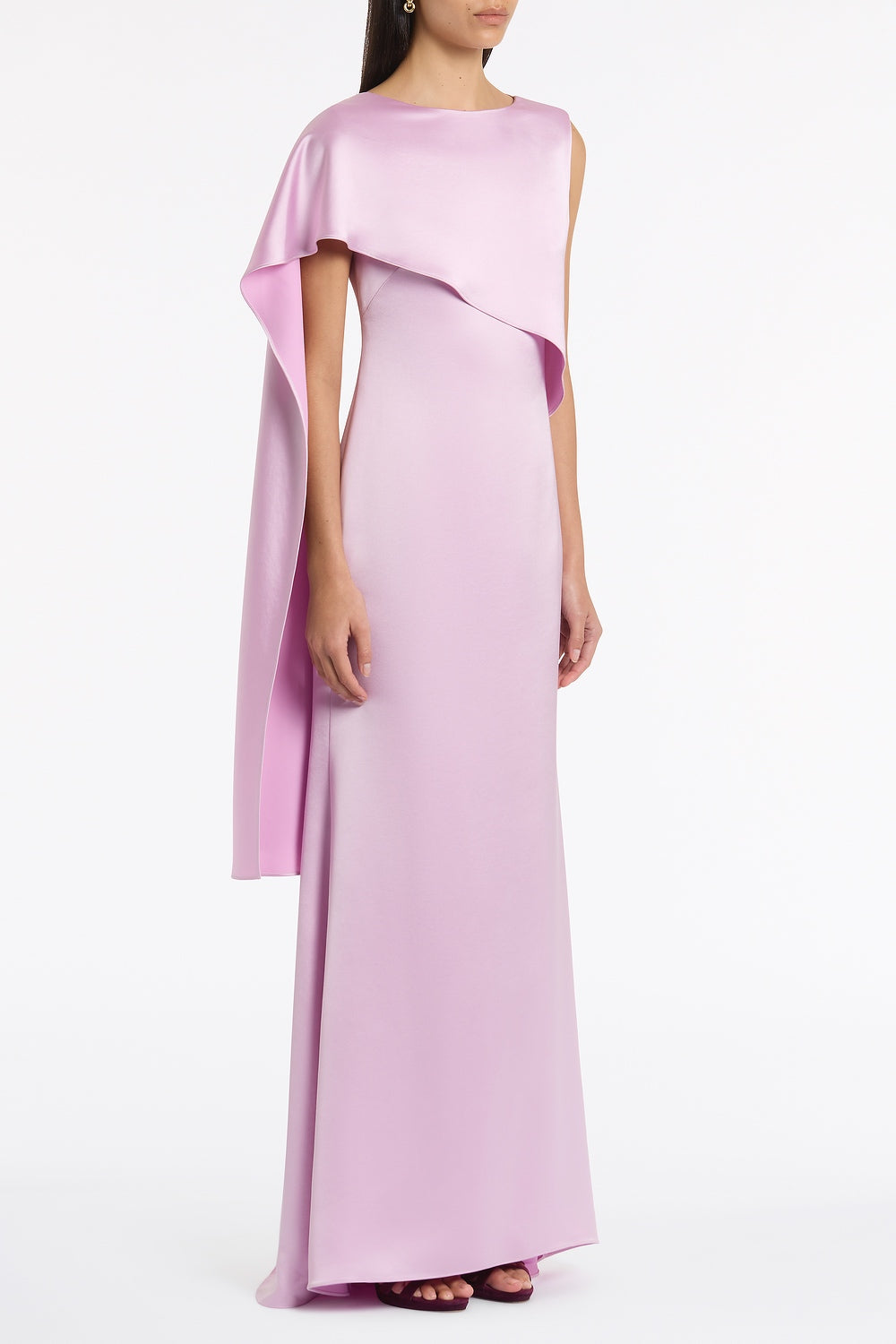 Carla Zampatti Floss Lustre Satin Shoulder Wrap Gown (Pink)