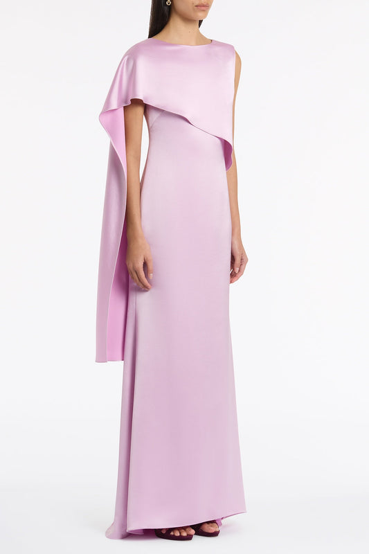 Carla Zampatti Floss Lustre Satin Shoulder Wrap Gown (Pink)