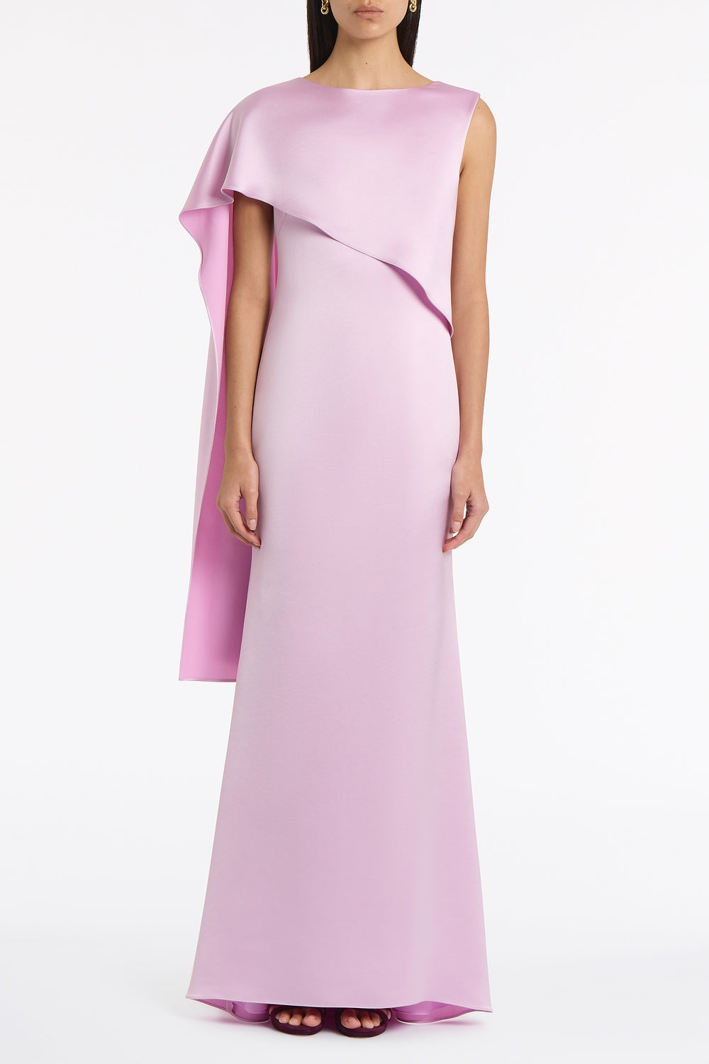 Image of Dresses. Product name - Floss Lustre Satin Shoulder Wrap Gown in Pink colour by brand - Carla Zampatti