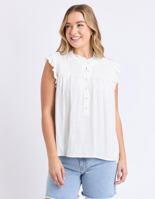 Image of a model wearing Tops. Productname: Airlie Top - in White colour by brand - Foxwood