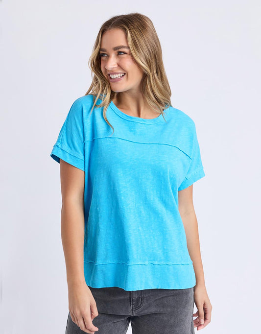 Image of a model wearing Tops. Productname: Allison Tee - in Azure Blue colour by brand - Foxwood