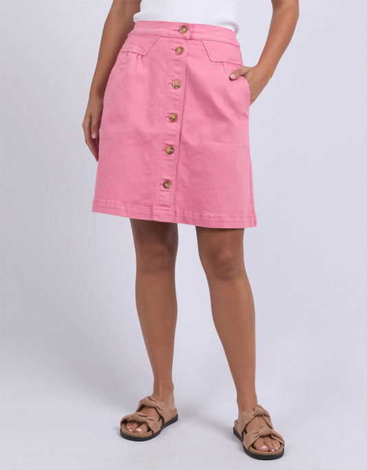 Image of a model wearing Skirts. Productname: Amanda Skirt - in Musk Pink colour by brand - Foxwood