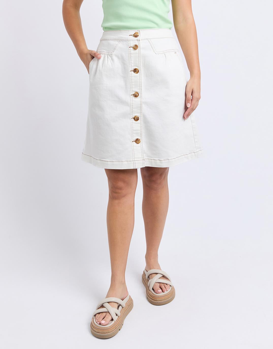 Image of a model wearing Skirts. Productname: Amanda Skirt - in White colour by brand - Foxwood