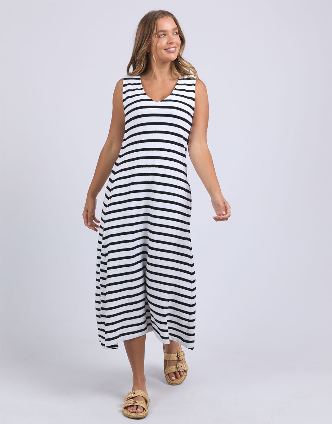 Image of Dresses. Productname: Aspen Stripe Dress - in White colour by brand - Foxwood