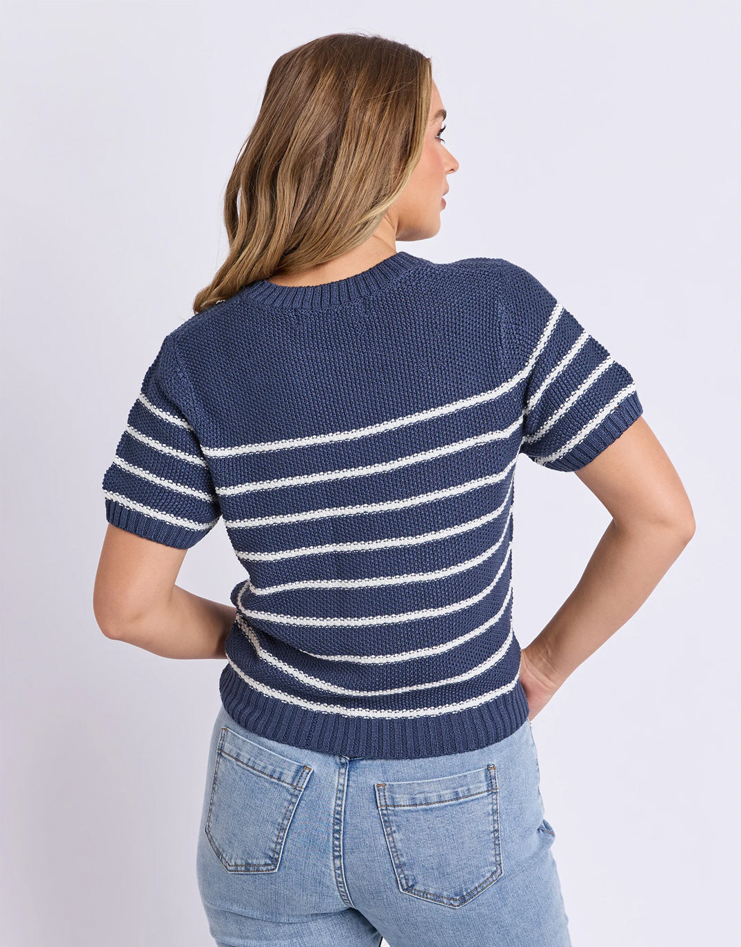 Foxwood Blair Stripe Short Sleeve Knit (Navy)