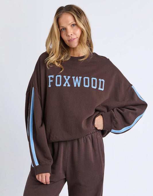Image of a model wearing Outerwear. Product name - Elevated Sunday Crew Coffee/Light Blue in Coffee/Light Blue colour by brand - Foxwood