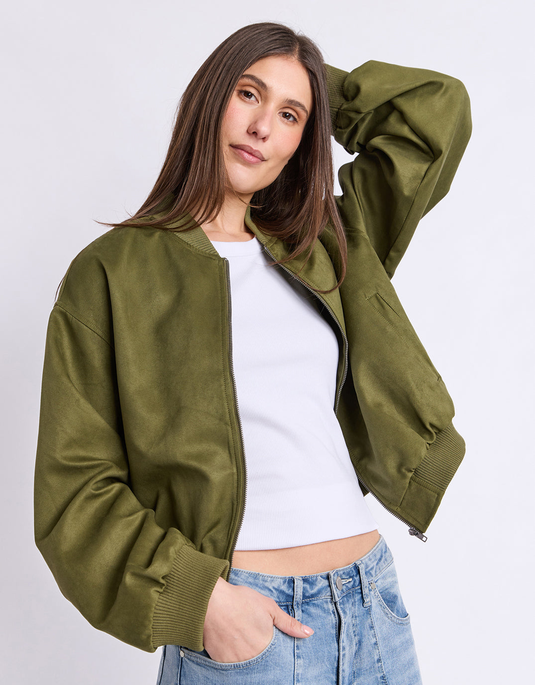 Foxwood Evie Suede Bomber (Olive)