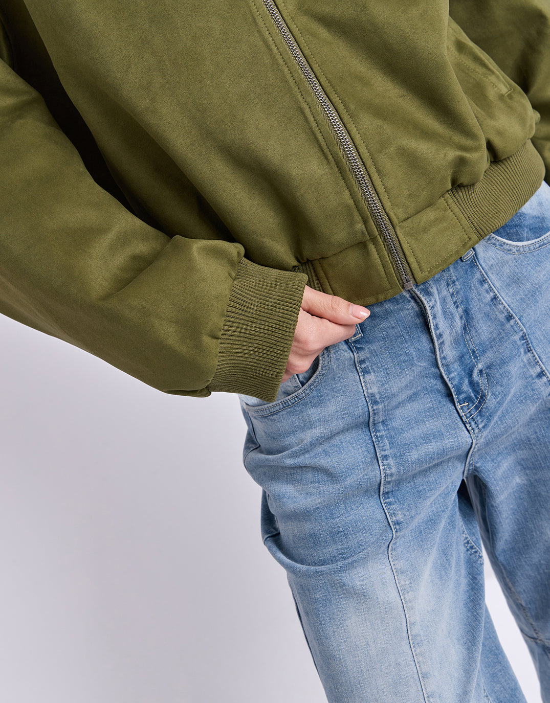 Foxwood Evie Suede Bomber (Olive)