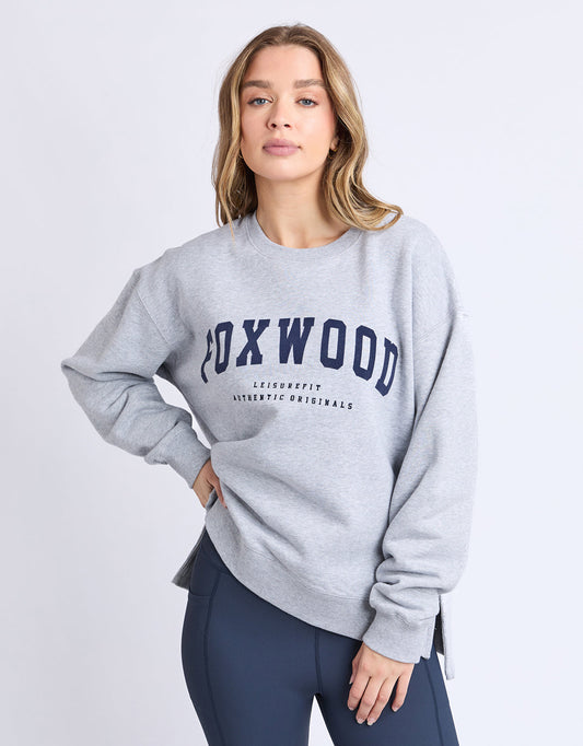 Image of a model wearing Outerwear. Product name - Intention Crew Grey Marle/Navy in Grey Marle/Navy colour by brand - Foxwood