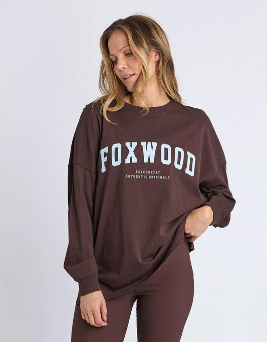 Image of a model wearing Tops. Product name - Interval Long Sleeve Coffee/Light Blue in Coffee/Light Blue colour by brand - Foxwood
