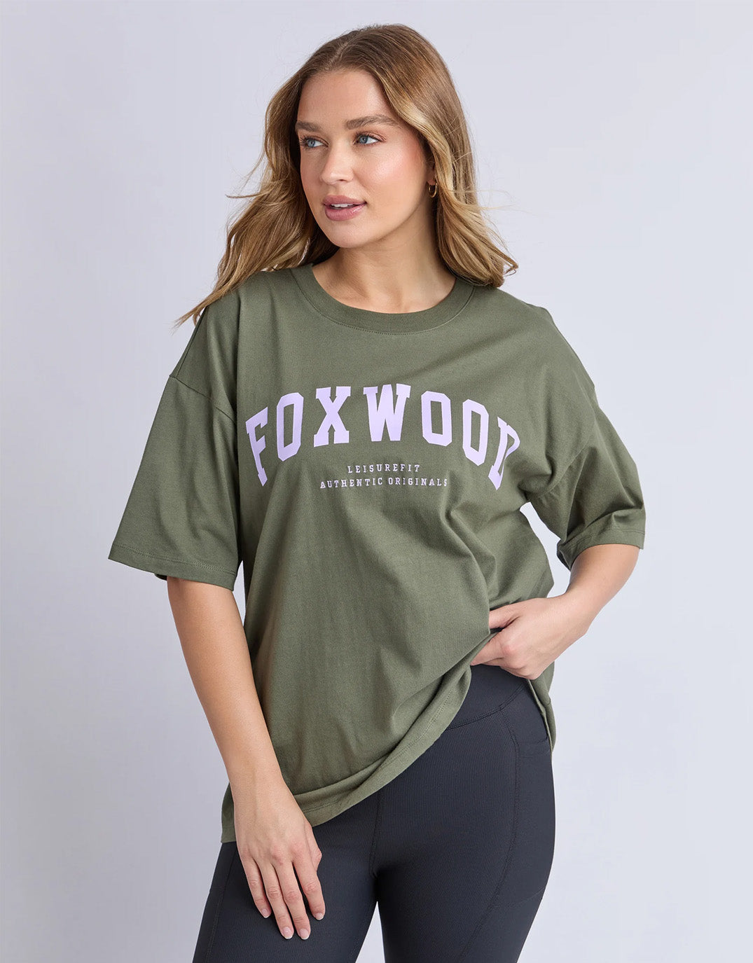 Image of T-Shirts. Product name - Interval Tee Khaki/Lilac in Khaki/Lilac colour by brand - Foxwood