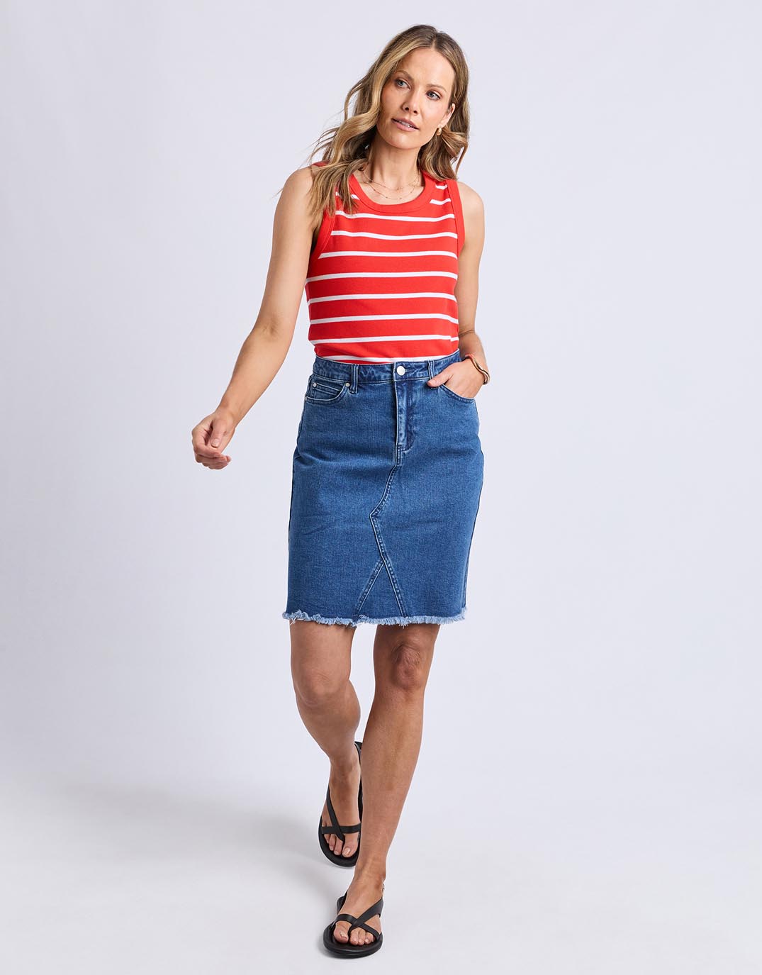 Foxwood Iris Stripe Tank (Tangelo / White Stripe)
