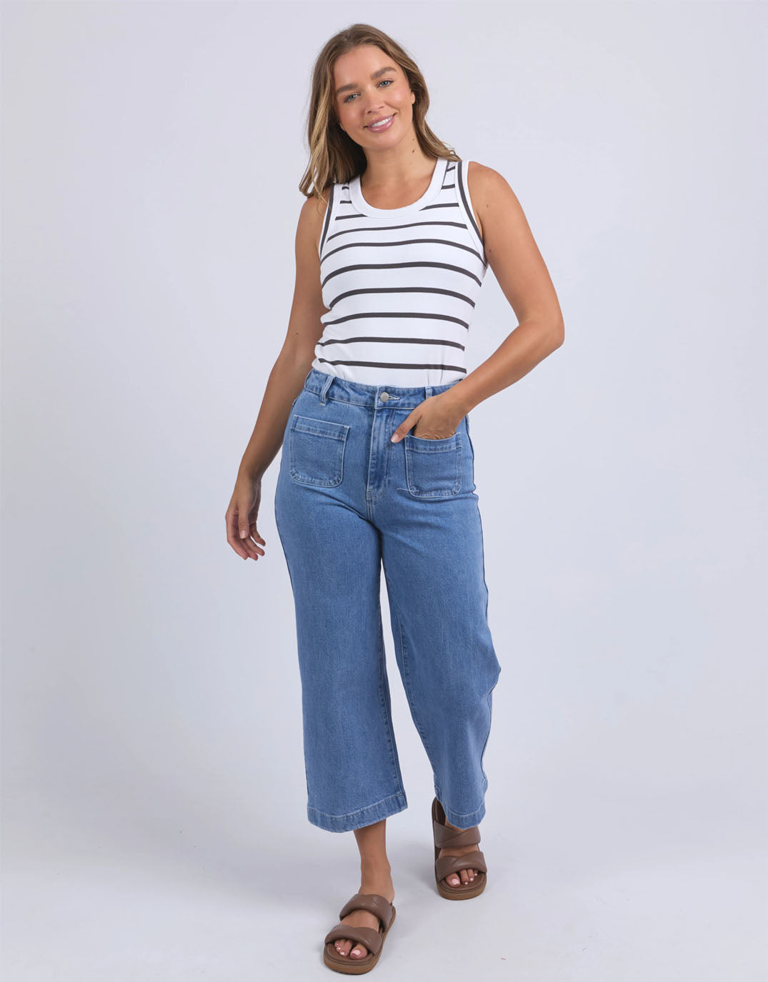 Foxwood Iris Stripe Tank (White With Charcoal Stripe)