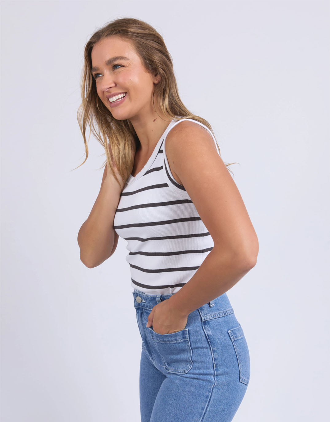 Foxwood Iris Stripe Tank (White With Charcoal Stripe)