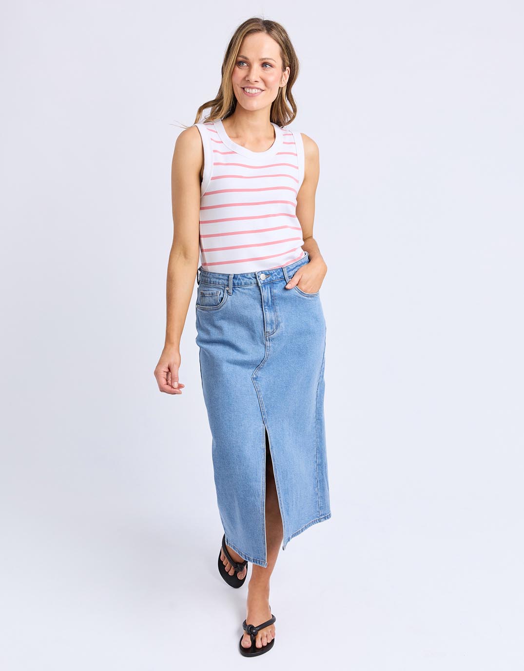 Foxwood Iris Stripe Tank (White With Rose Stripe)