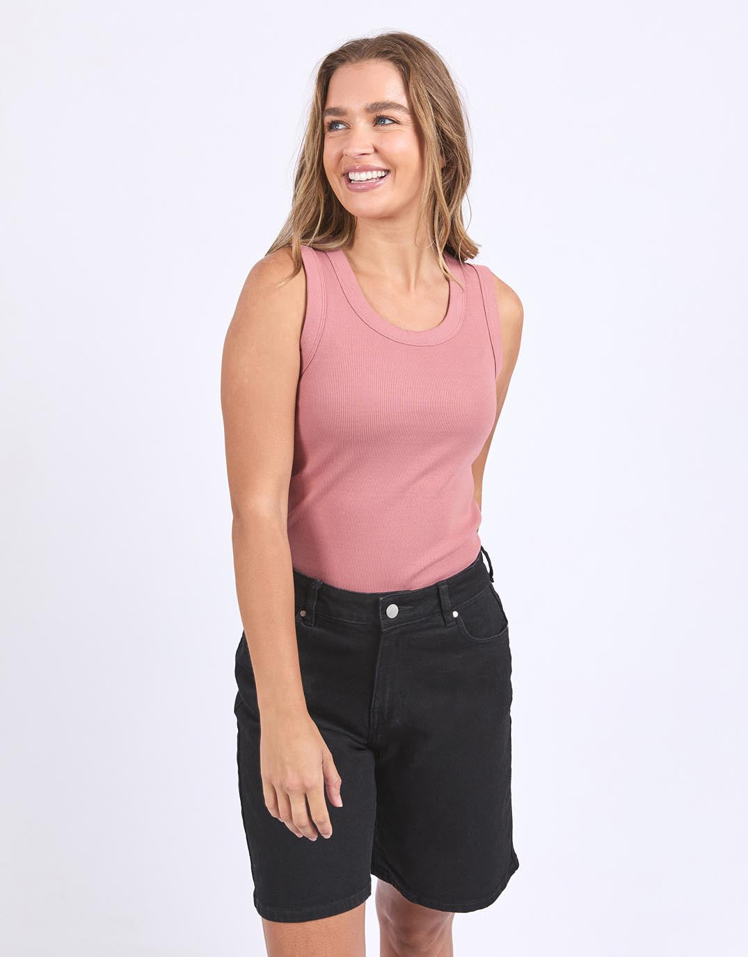 Image of a model wearing Tops. Productname: Iris Tank - in Ash Rose colour by brand - Foxwood