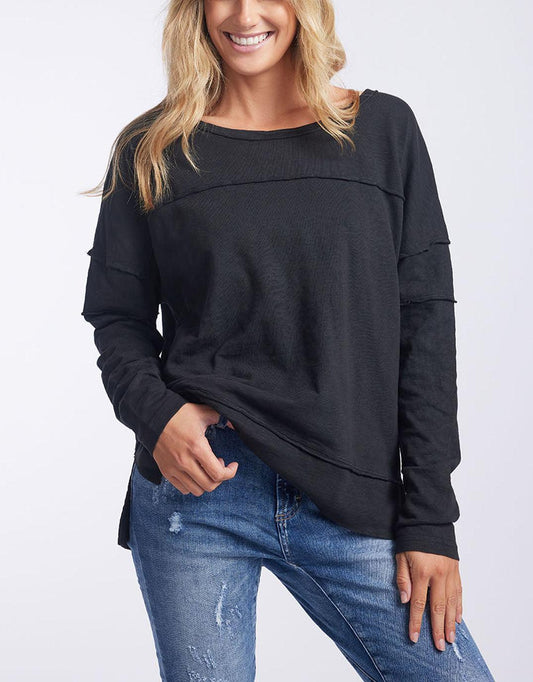 Image of a model wearing Tops. Productname: Jayne Throw On Top - in Black colour by brand - Foxwood