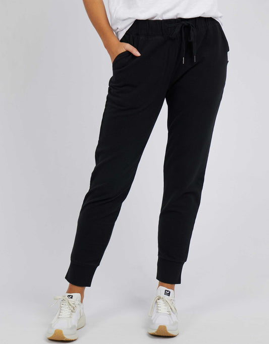 Image of a model wearing Pants. Productname: Lazy Days Pant - in Black colour by brand - Foxwood