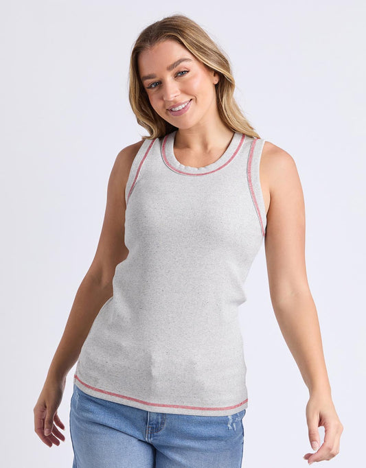 Image of a model wearing Tops. Productname: Lennox Tank - in Grey Marle colour by brand - Foxwood