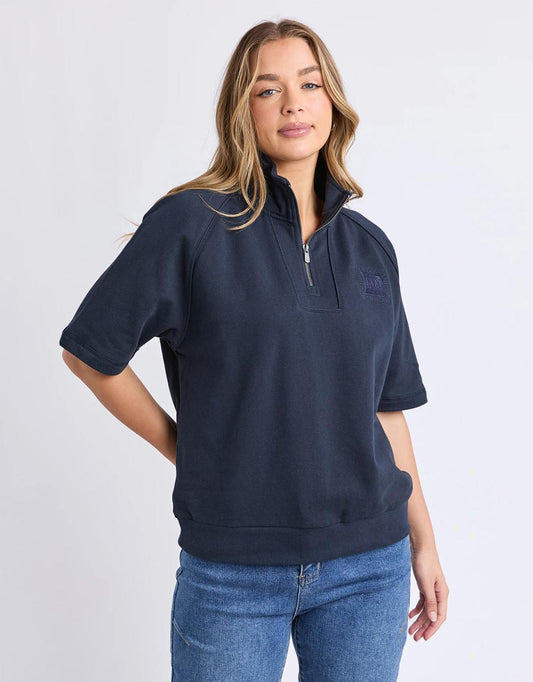 Image of a model wearing Tops. Productname: Piped Crew Solid - in Navy colour by brand - Foxwood