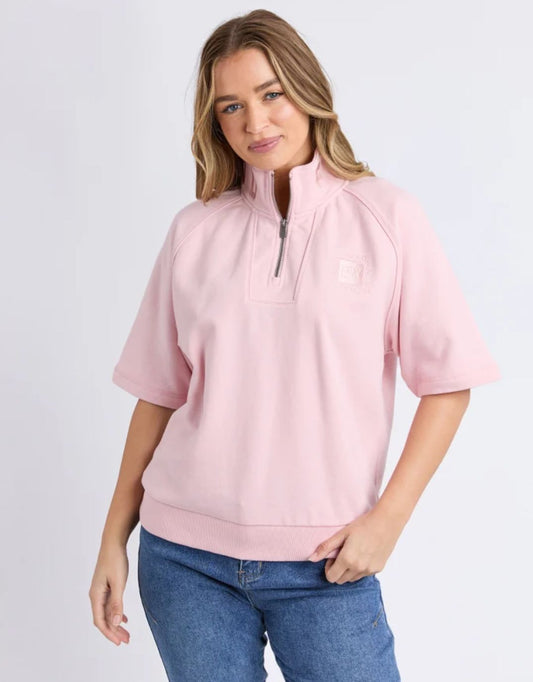 Image of a model wearing Tops. Productname: Piped Crew Solid - in Pale Pink colour by brand - Foxwood