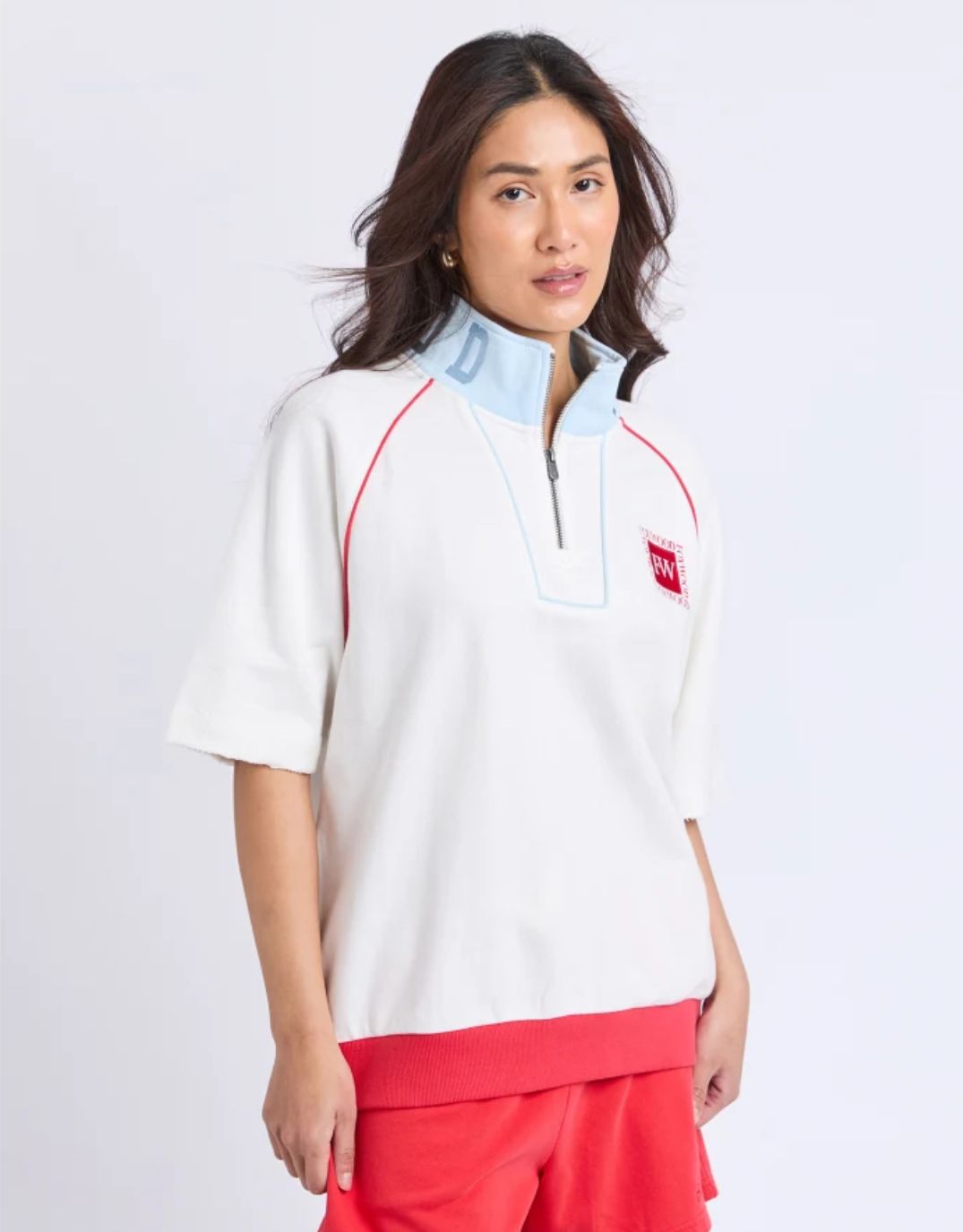 Foxwood Piped Zip Crew (Vintage White)