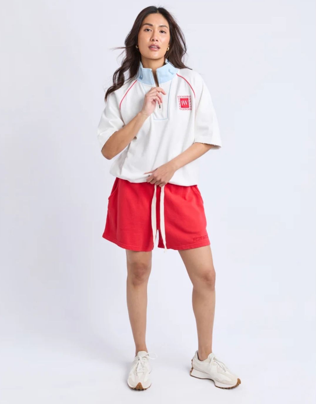 Foxwood Piped Zip Crew (Vintage White)
