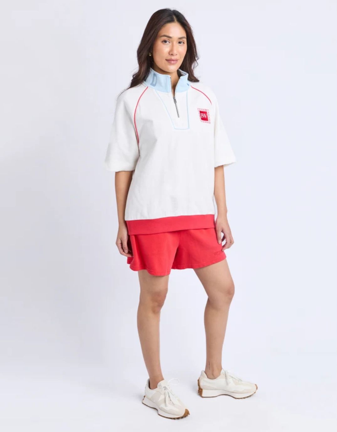 Foxwood Piped Zip Crew (Vintage White)