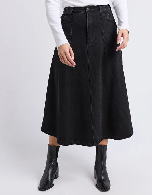 Image of a model wearing Skirts. Productname: Potter Skirt - in Washed Black colour by brand - Foxwood