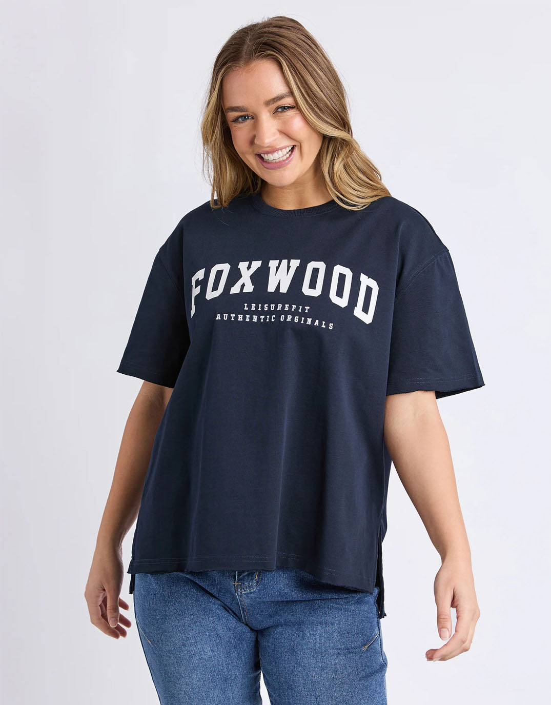 Image of a model wearing Tops. Productname: Pulse Tee - in Navy colour by brand - Foxwood