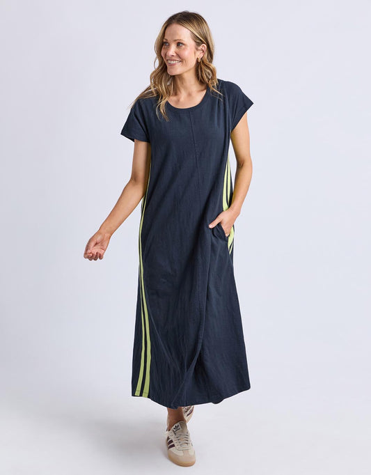 Image of Dresses. Product name - Recovery Dress Navy & Neon Lemon in Navy & Neon Lemon colour by brand - Foxwood