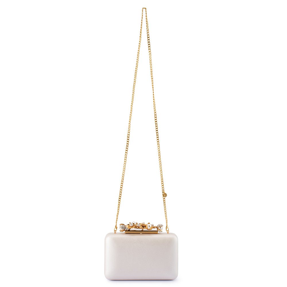 Olga Berg GABRIEL Pearl Embellished Clutch (White)