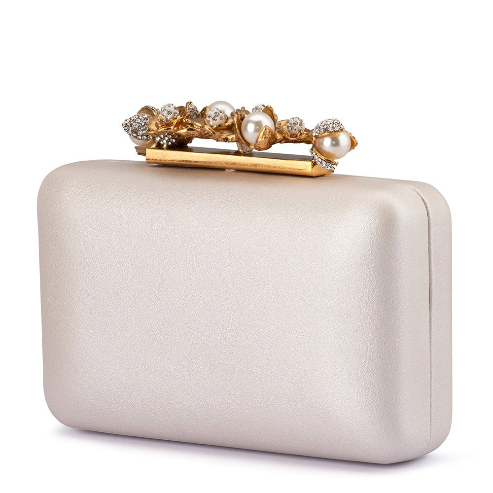 Olga Berg GABRIEL Pearl Embellished Clutch (White)