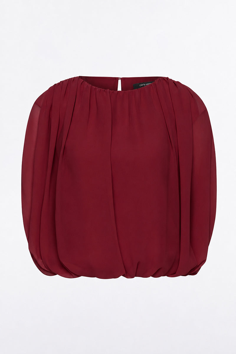 Carla Zampatti Cabernet Georgette Gathered Capelet Top (Red)