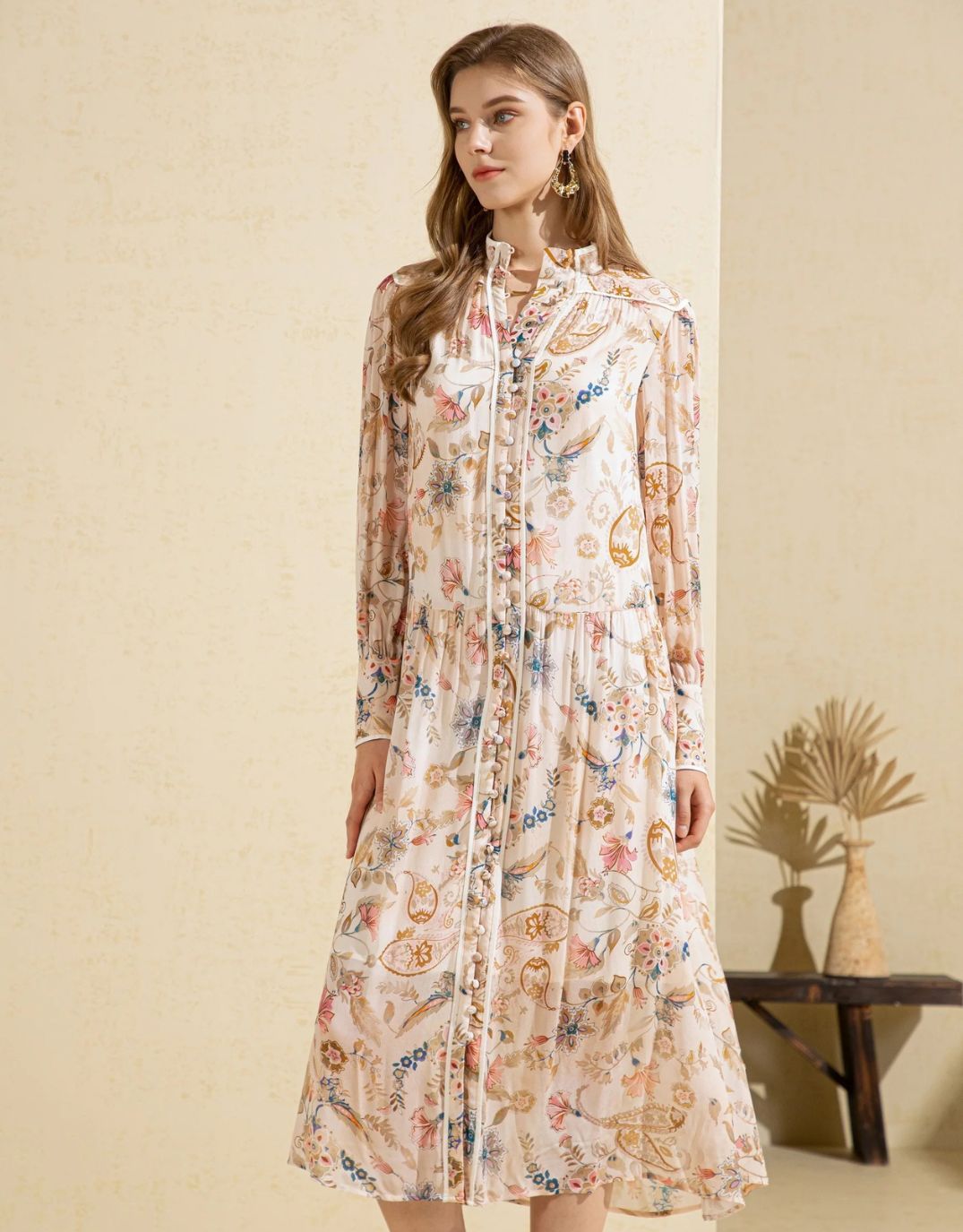 GDS Alexandra Dress (Beige Print)
