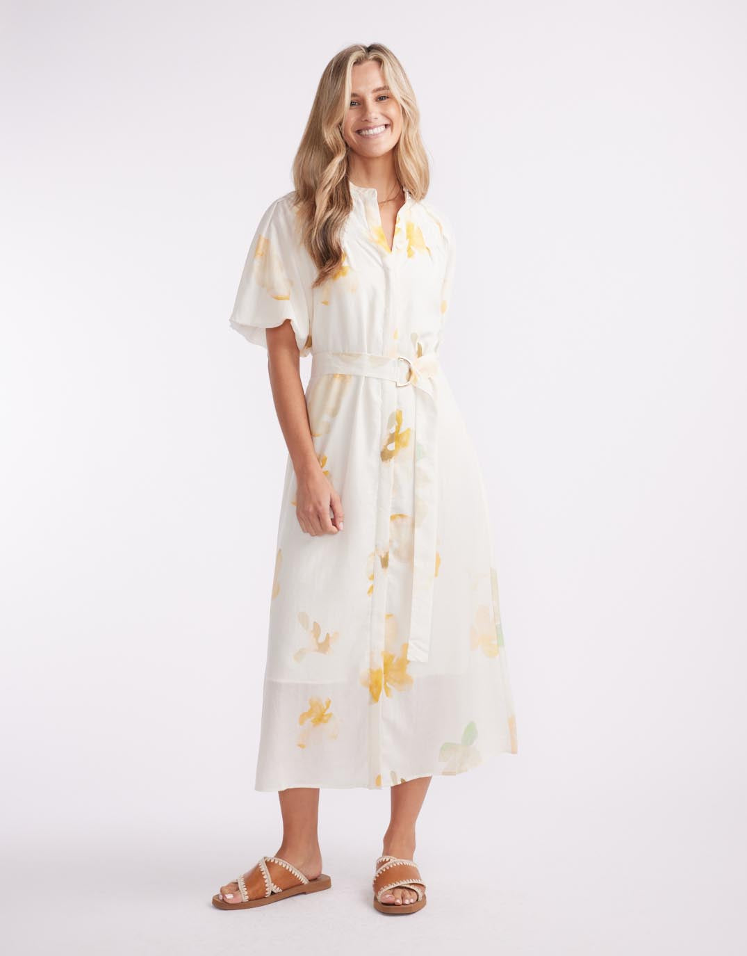 GDS Fae Printed Short Sleeve Dress (Cream Floral)
