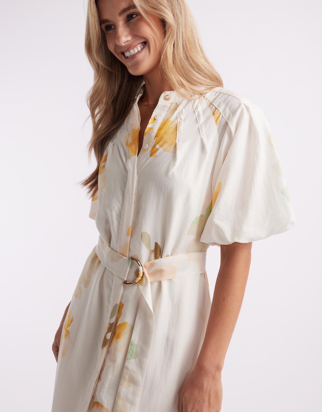 GDS Fae Printed Short Sleeve Dress (Cream Floral)