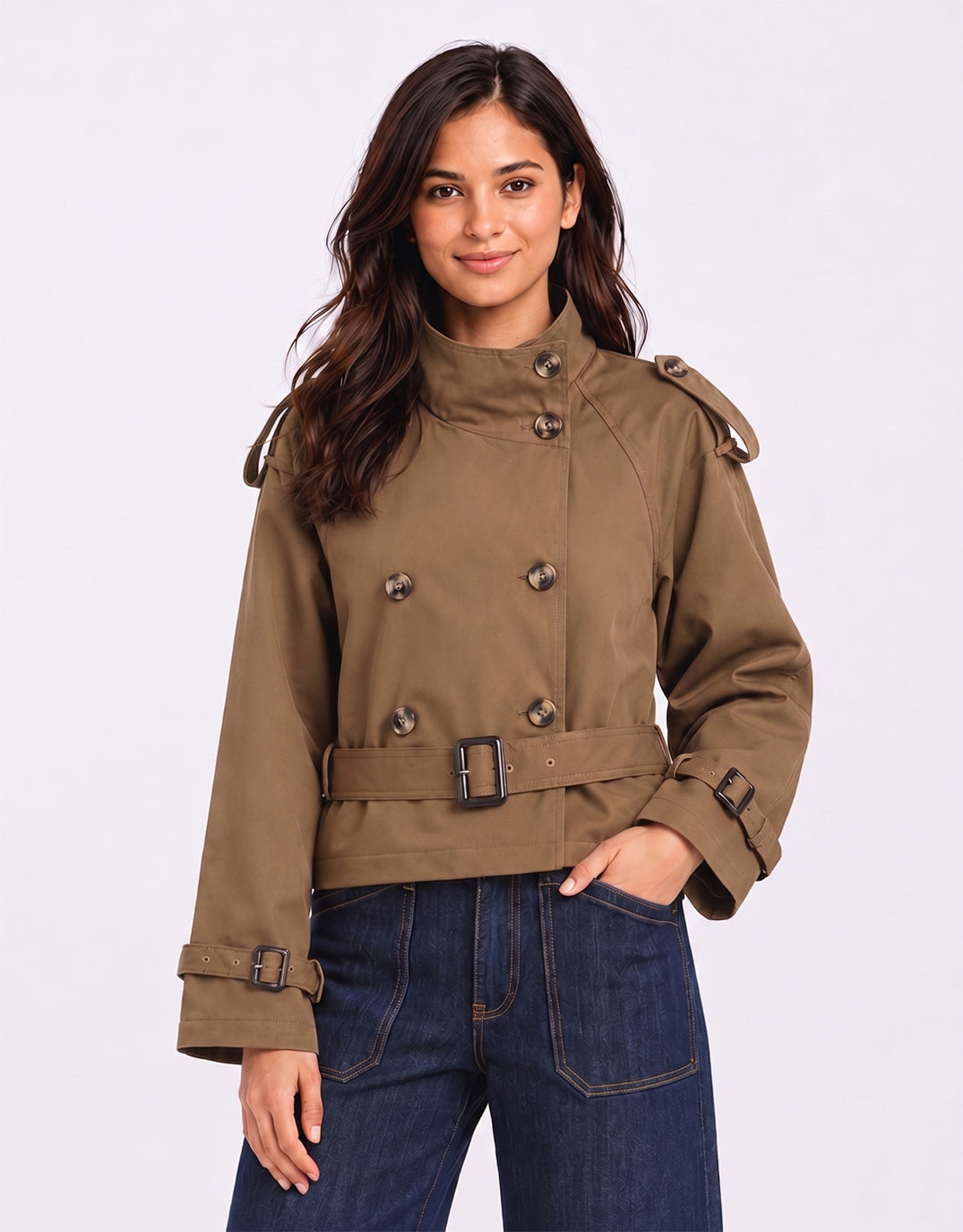 Image of Jackets. Product name - Georgie Trench Jacket Choc in Chocolate colour by brand - 132 Fashion