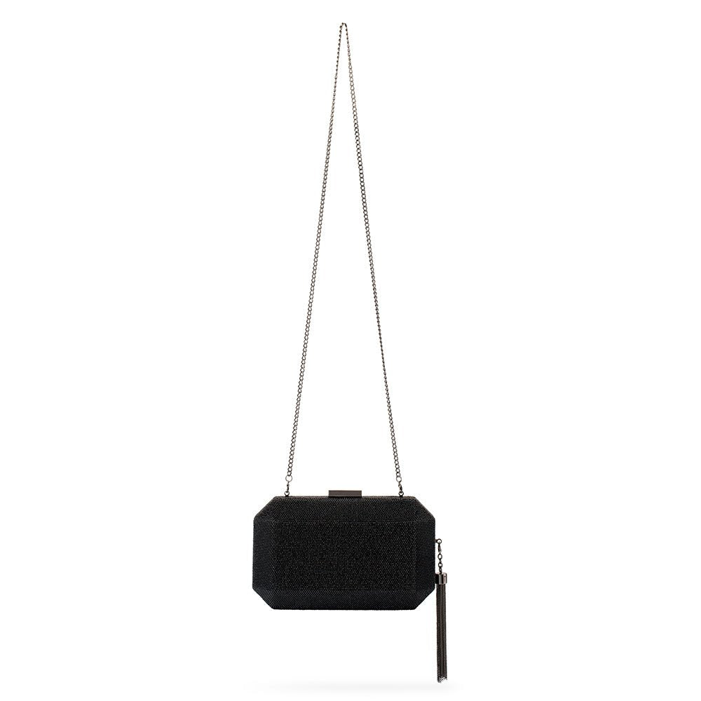 Olga Berg GIA Crystal Hotfix Evening Clutch Bag (Black)