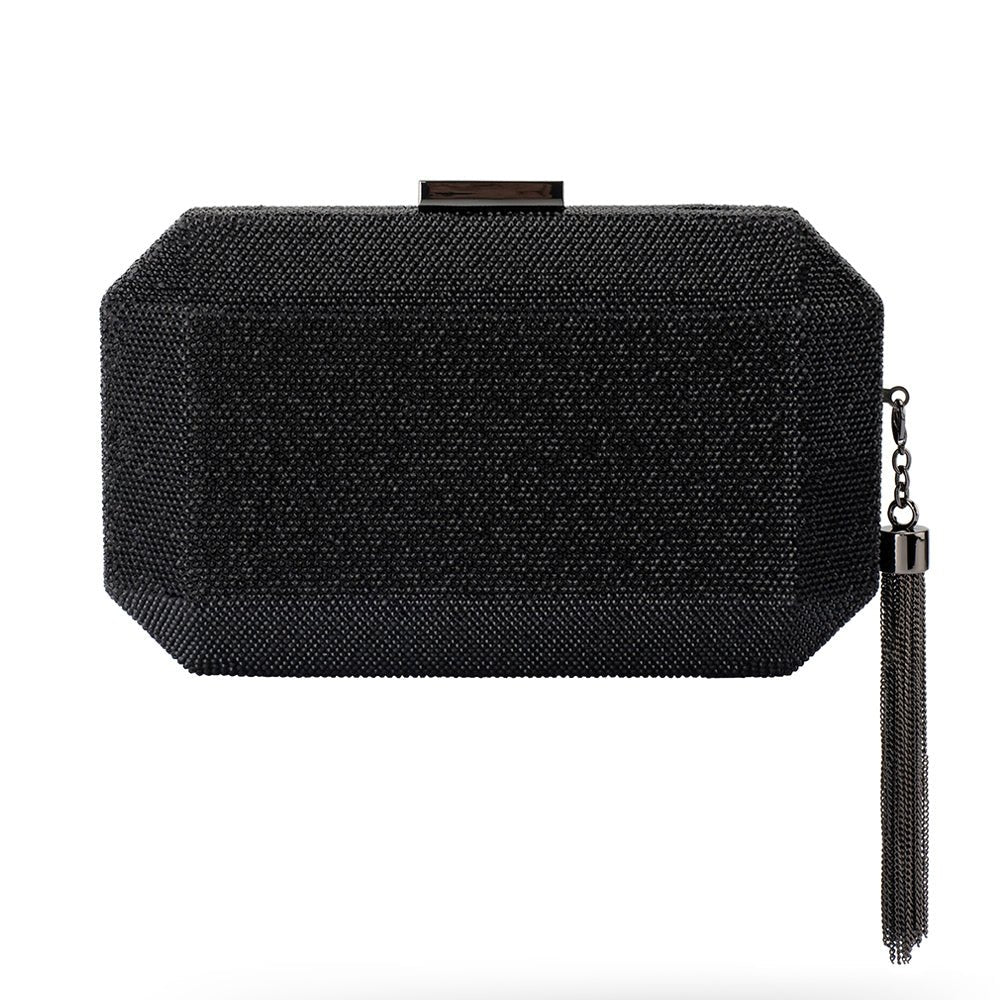 Olga Berg GIA Crystal Hotfix Evening Clutch Bag (Black)