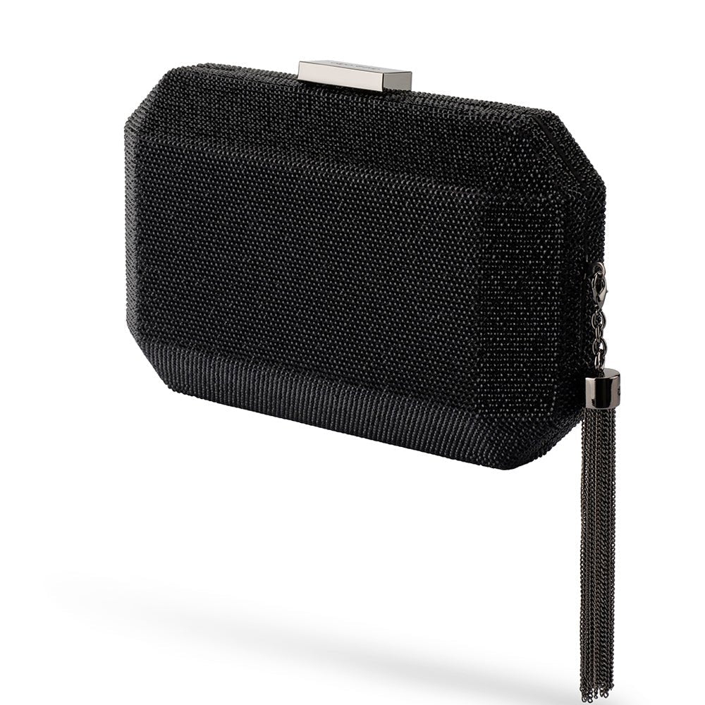 Olga Berg GIA Crystal Hotfix Evening Clutch Bag (Black)