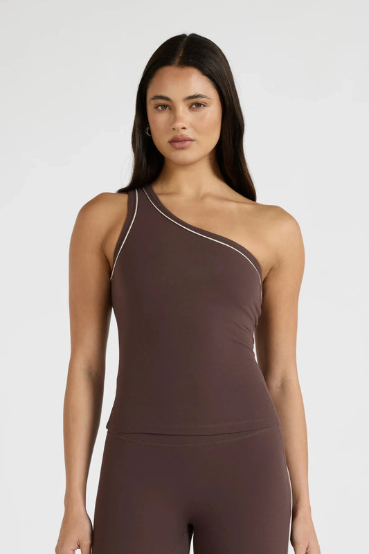 ALLFENIX CloudCore One Shoulder Contrast Piping Tank (Espresso)