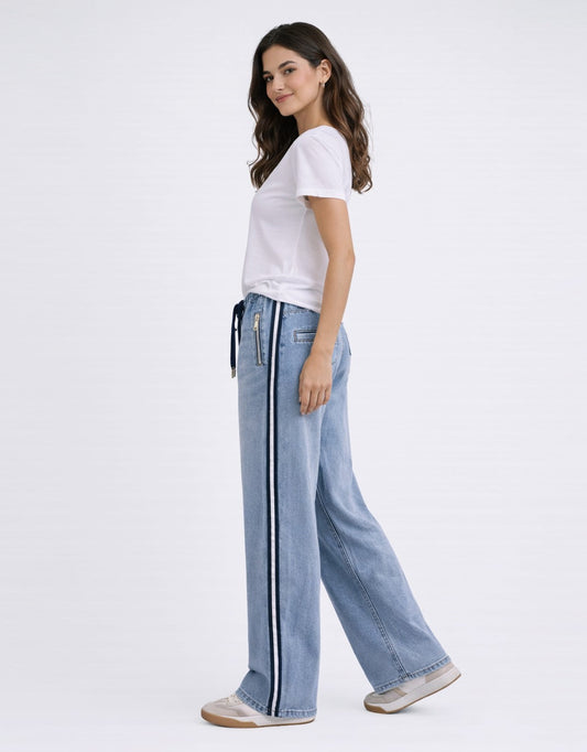 Italian Star Glam Track Jean (Navy Stripe)