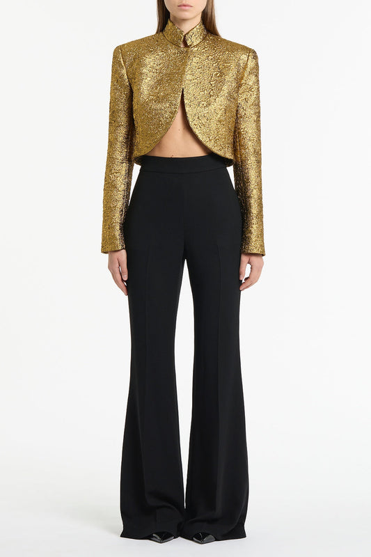 Image of Coats & Jackets. Product name - Gold Metallic Brocade Crop Jacket in Gold colour by brand - Carla Zampatti