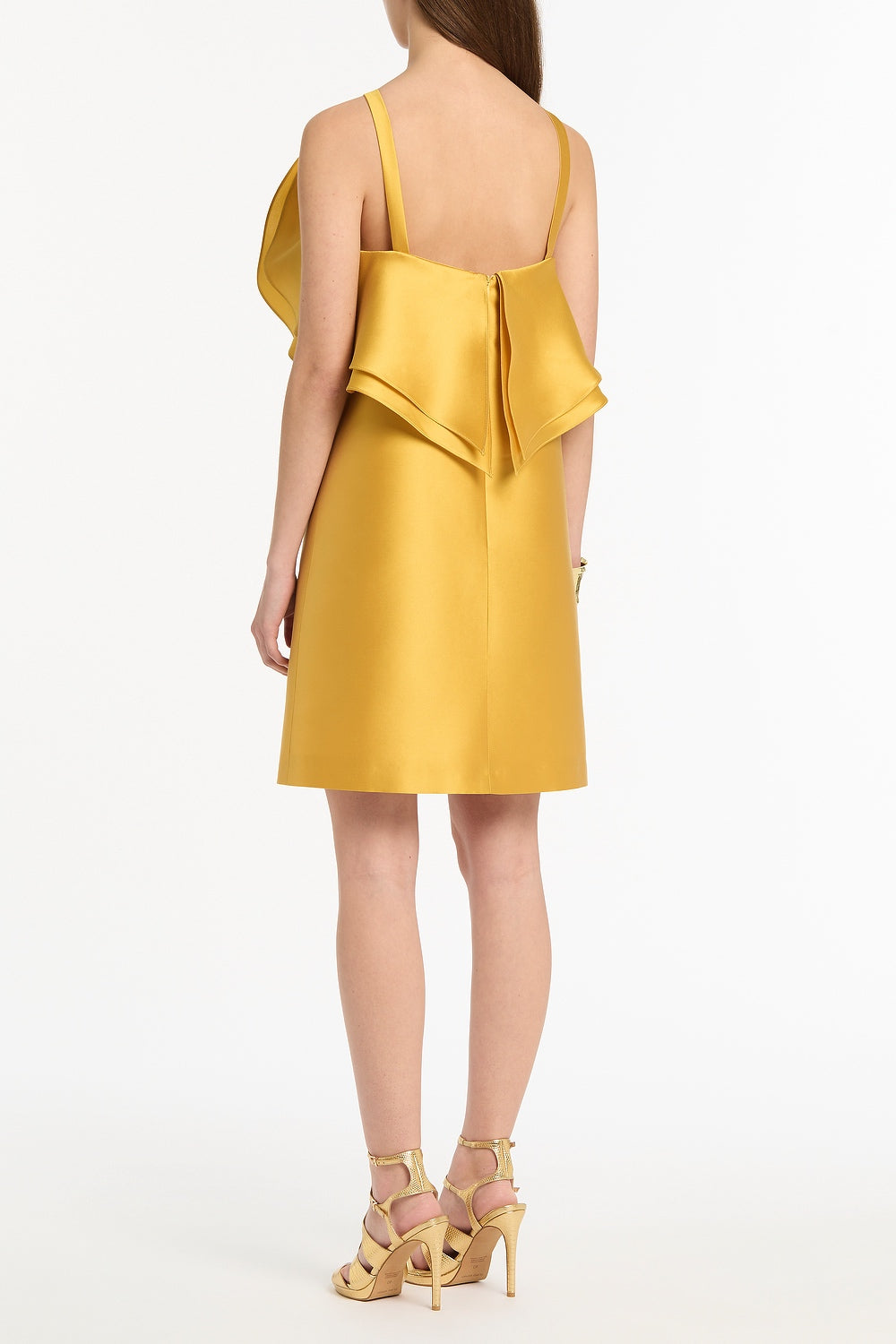 Carla Zampatti Golden Matte Sateen Sculptural Flower Mini Dress (Gold)