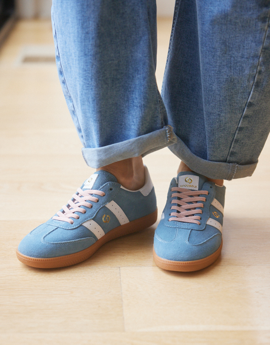 Image of Shoes. Product name - Parallel Suede Sneakers Denim/Pink in Denim/Pink colour by brand - Goodsole