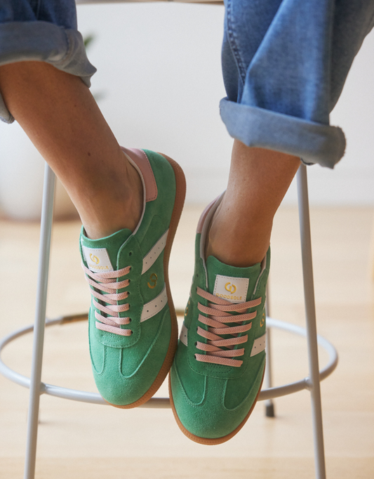 Image of Shoes. Product name - Parallel Suede Sneakers Green/Pink in Green/Pink colour by brand - Goodsole