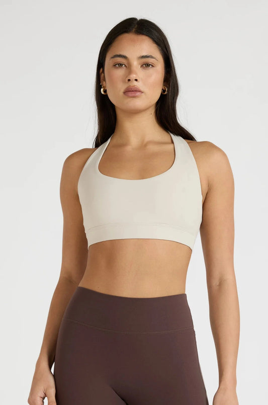 Image of Activewear. Product name - ALLFENIX CloudCore Halter Sports Bra in Stone colour by brand - All Fenix